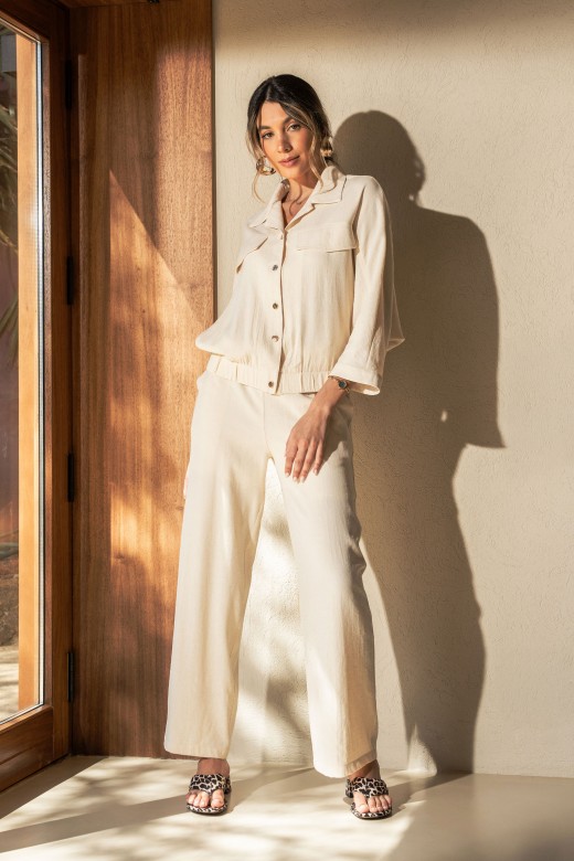 Linen jacket with pockets and elastic hem Linen jacket with pockets and elastic hem
