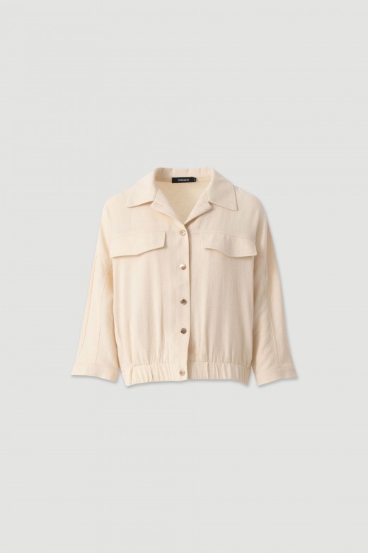 Linen jacket with pockets and elastic hem Linen jacket with pockets and elastic hem