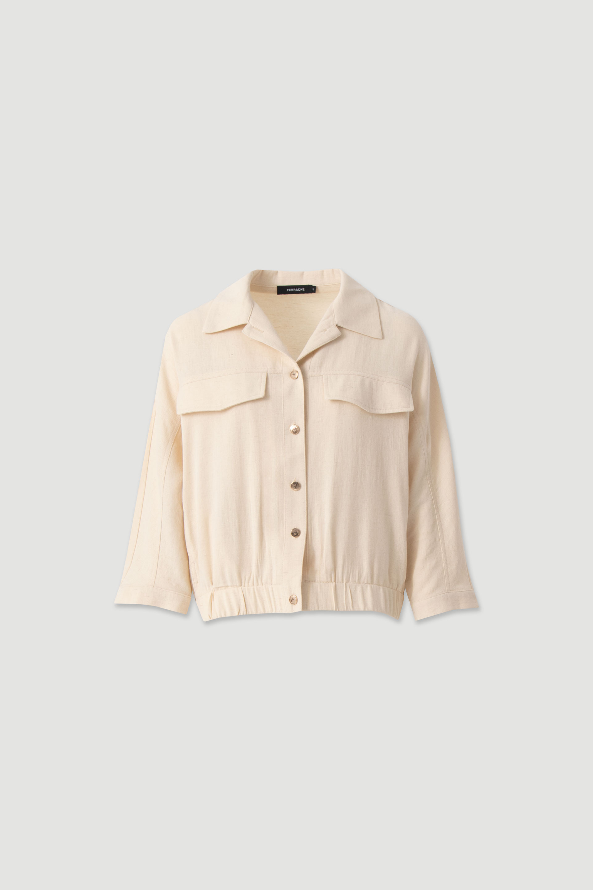 Linen jacket with pockets and elastic hem