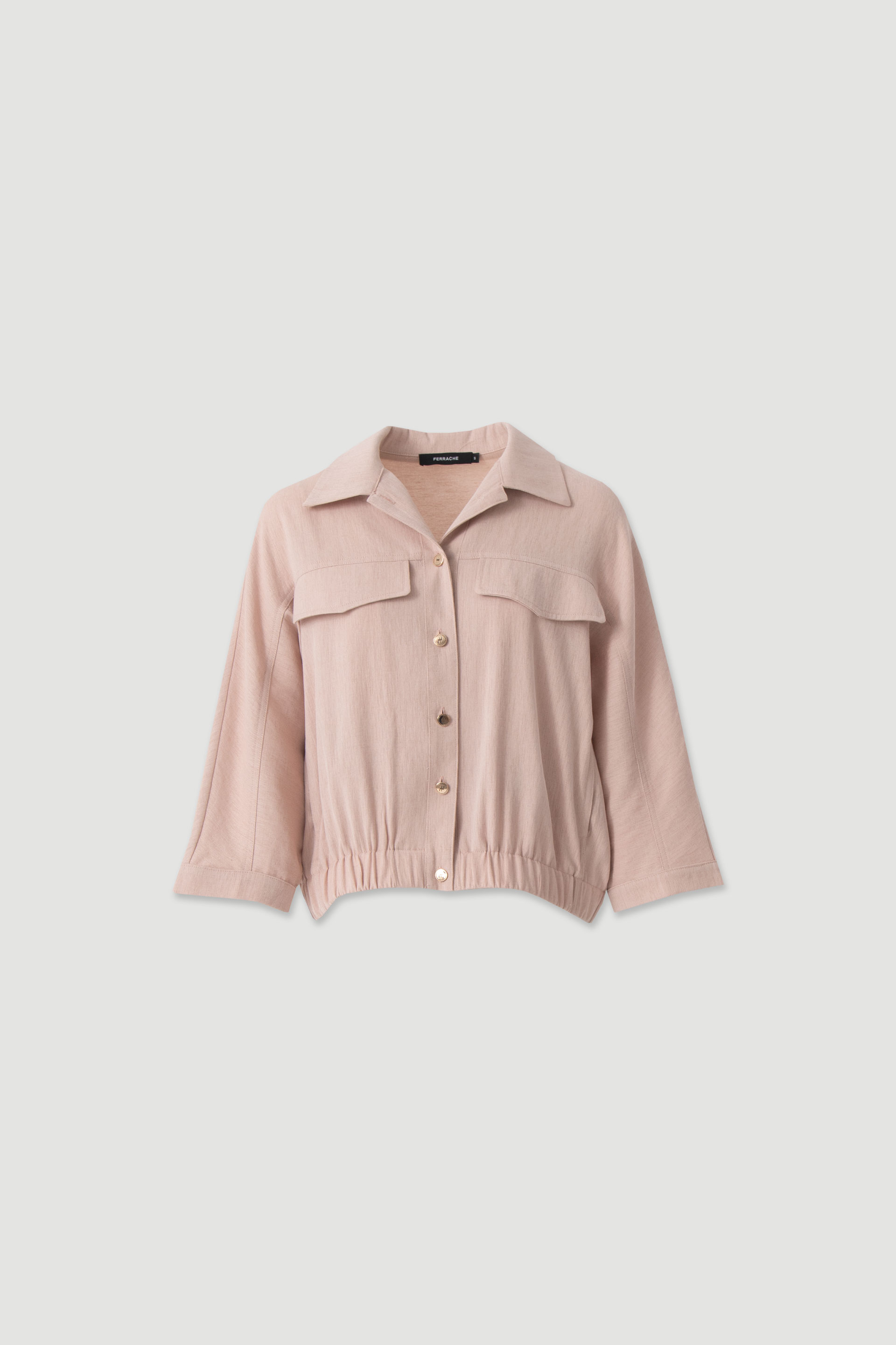 Linen jacket with pockets and elastic hem