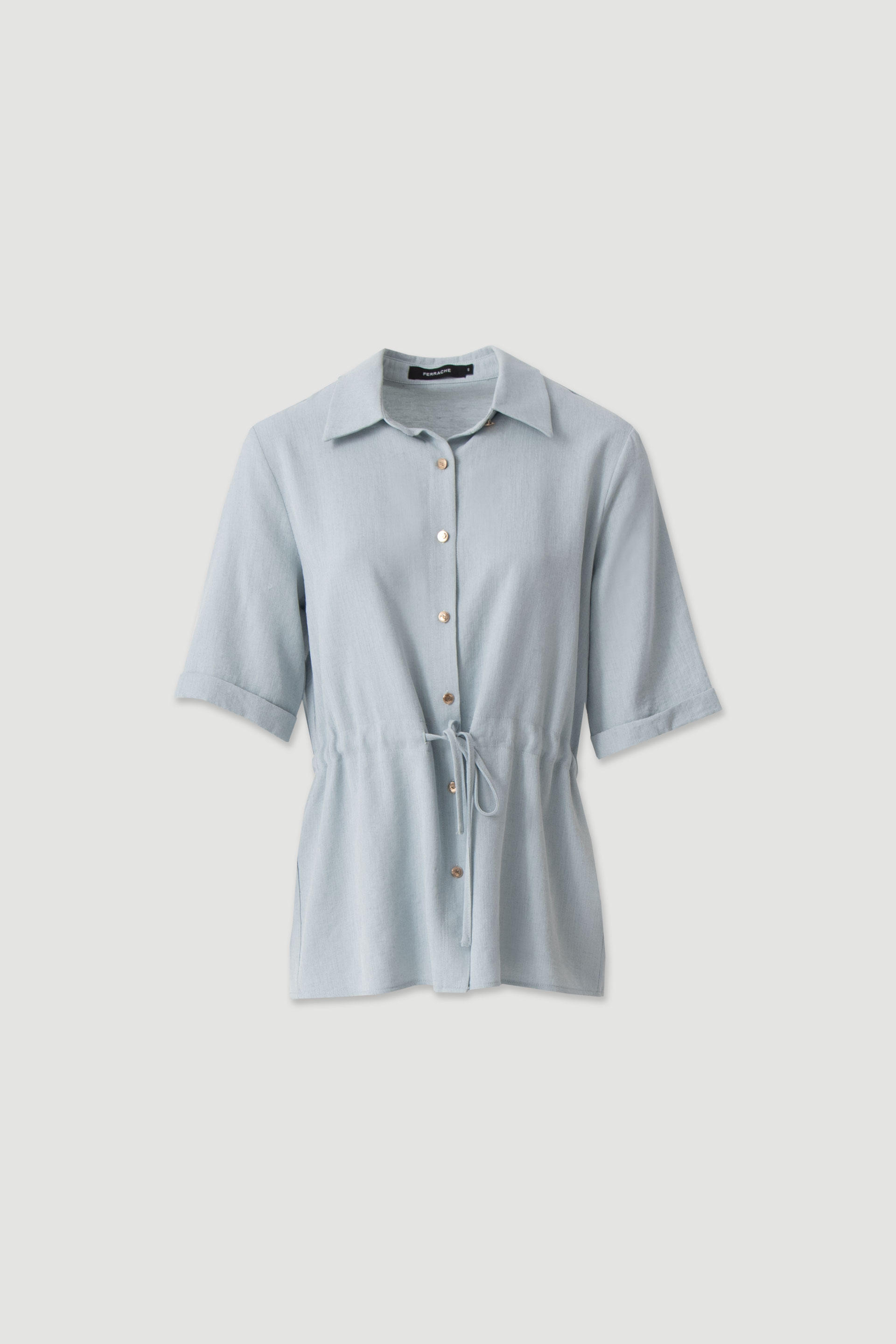 Linen shirt with adjustable waist tie