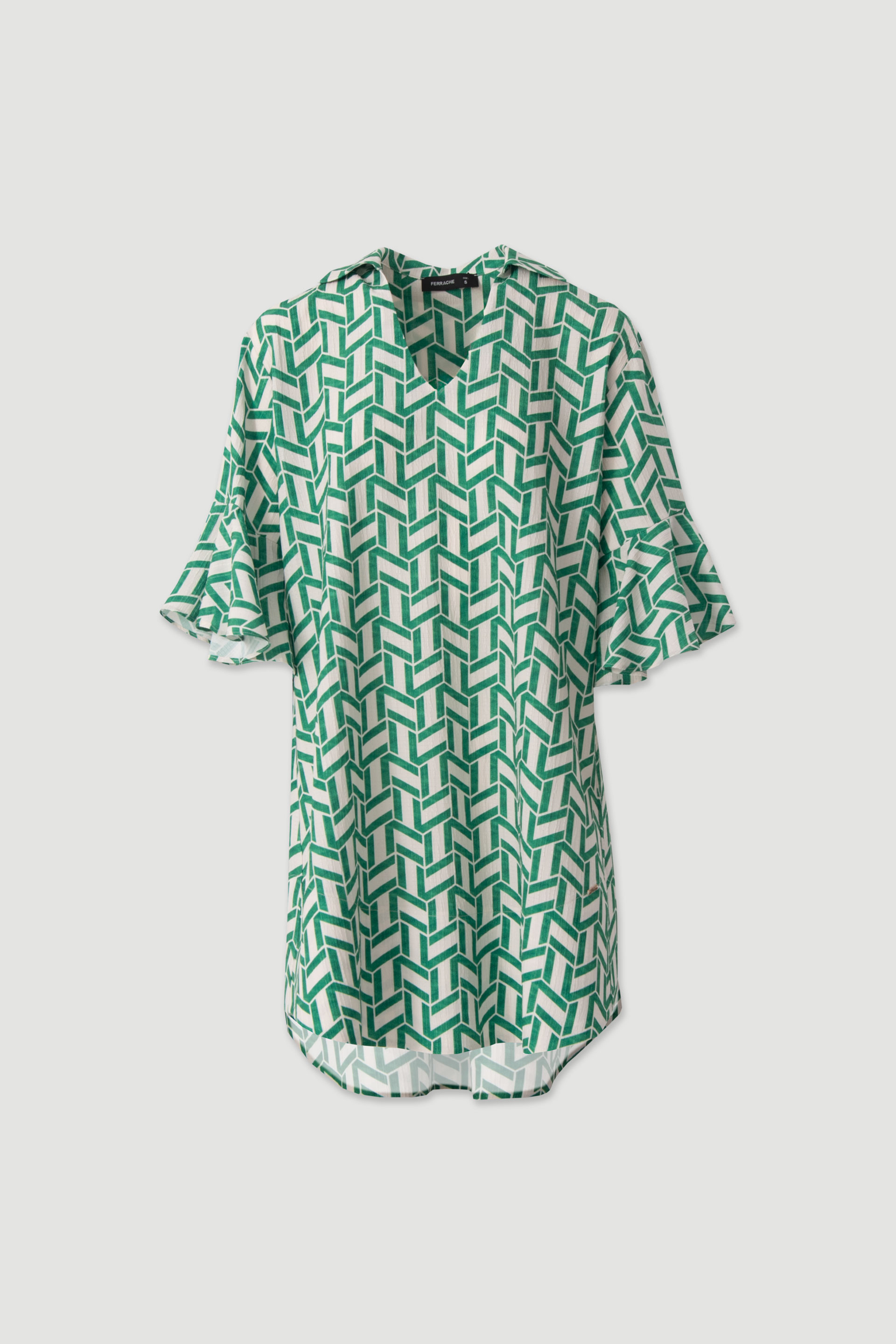 Vestido curto estampado com mangas fluidas
