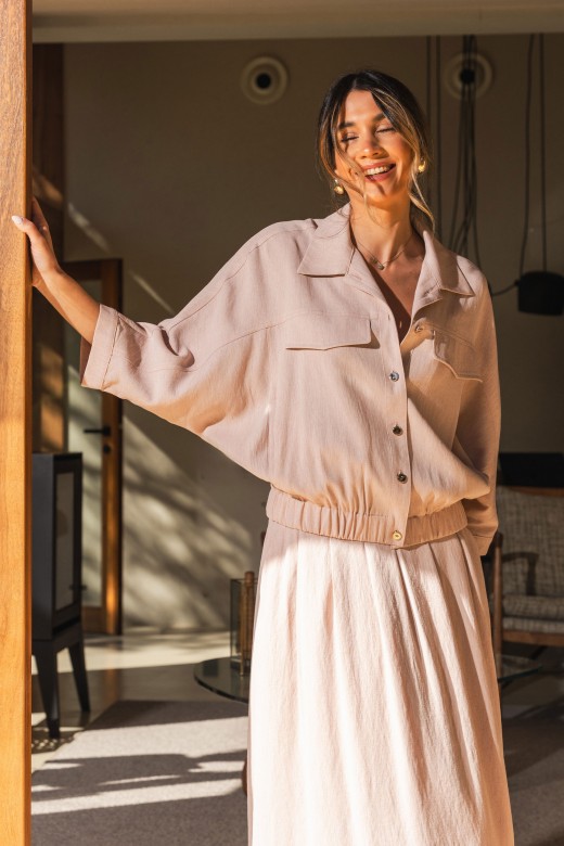 Linen jacket with pockets and elastic hem Linen jacket with pockets and elastic hem