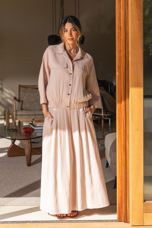 Linen jacket with pockets and elastic hem Linen jacket with pockets and elastic hem