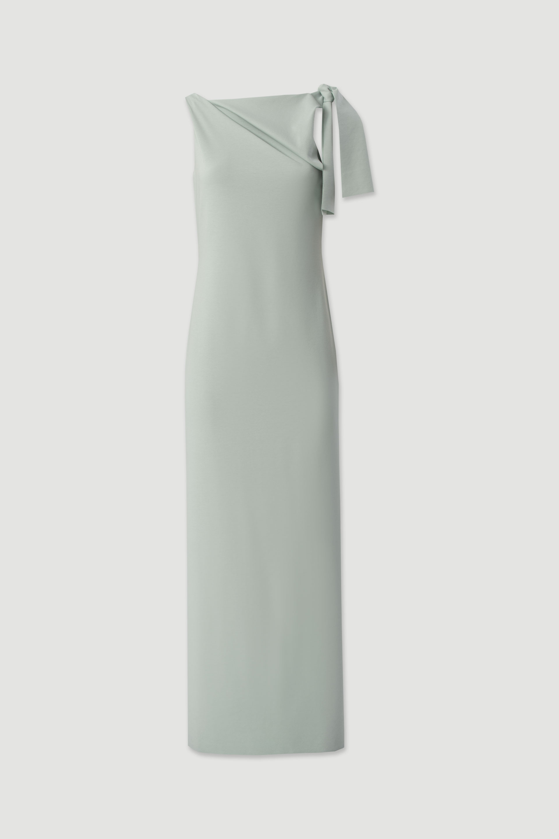 Long dress with draping and shoulder tie
