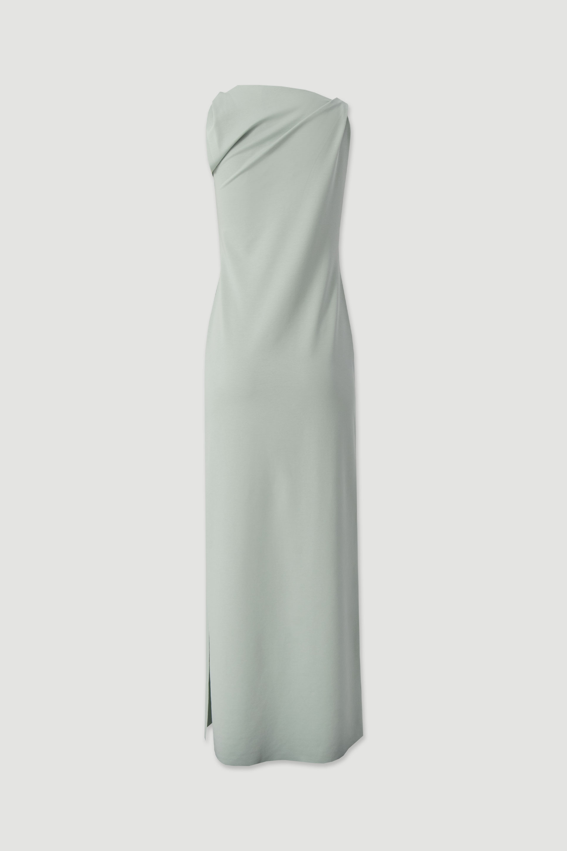 Long dress with draping and shoulder tie