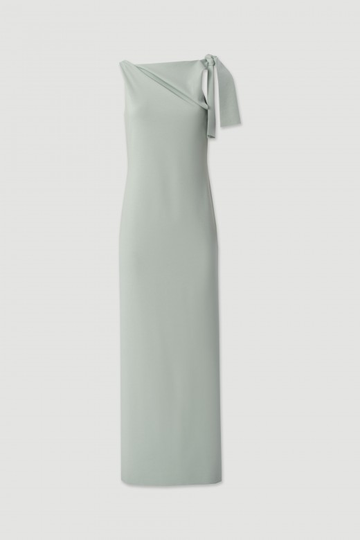 Long dress with draping and shoulder tie Long dress with draping and shoulder tie