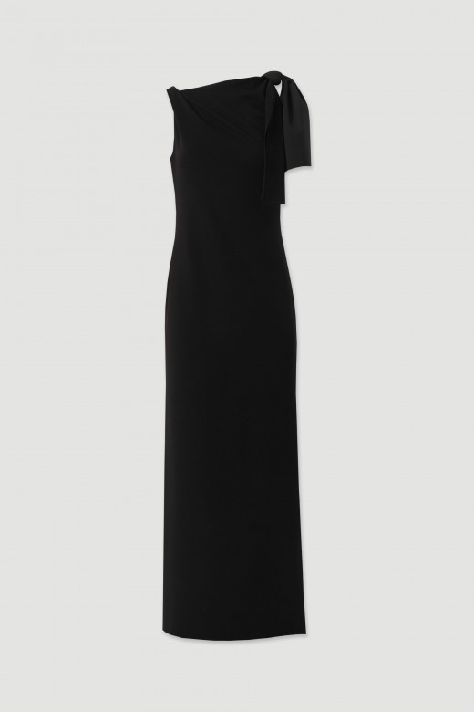 Long dress with draping and shoulder tie Long dress with draping and shoulder tie