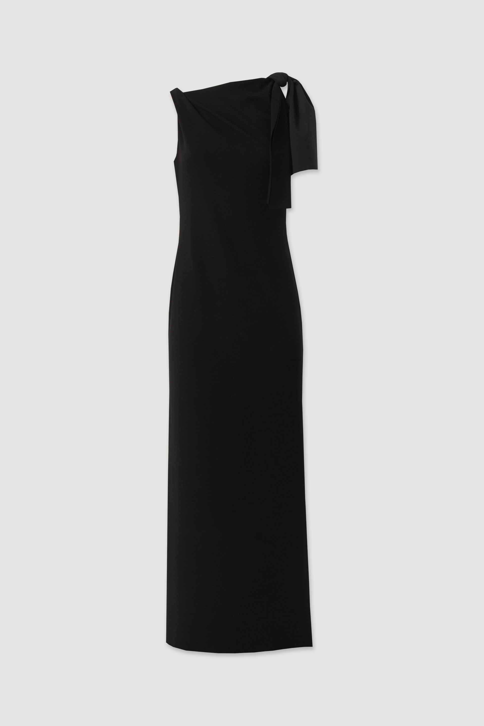 Long dress with draping and shoulder tie