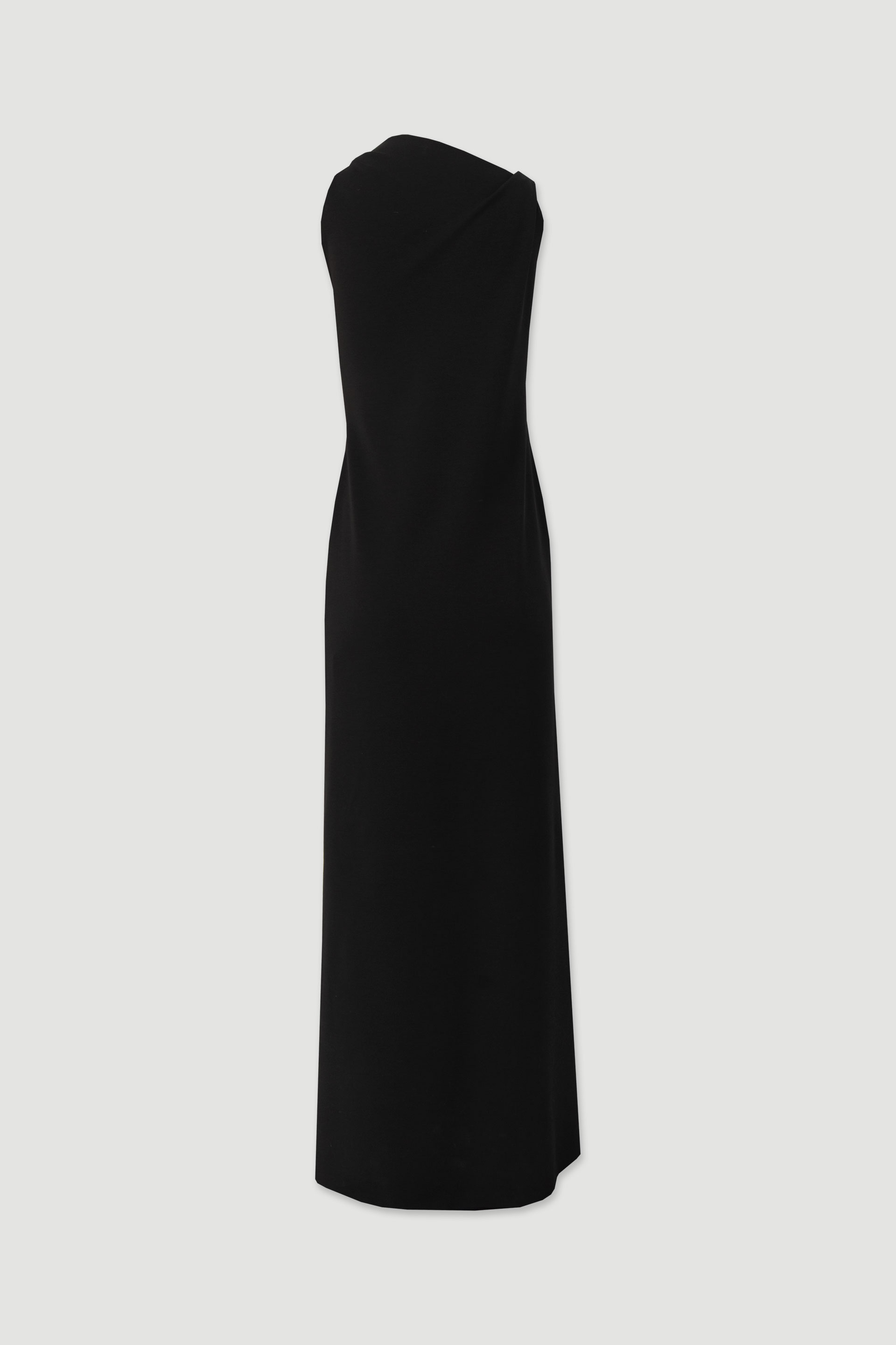 Long dress with draping and shoulder tie