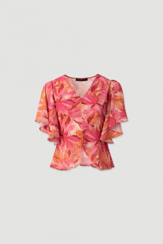 Short printed tunic with flowing sleeves Short printed tunic with flowing sleeves