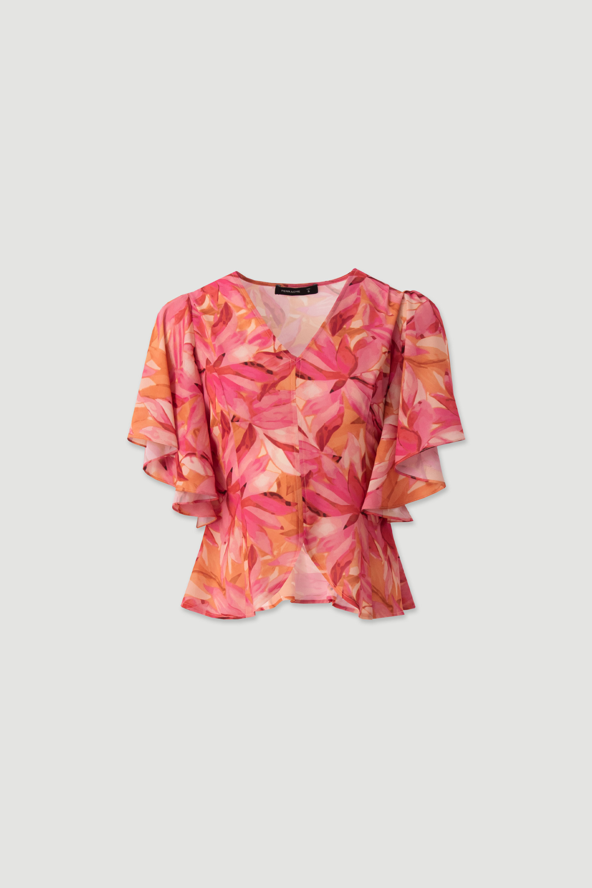 Short printed tunic with flowing sleeves