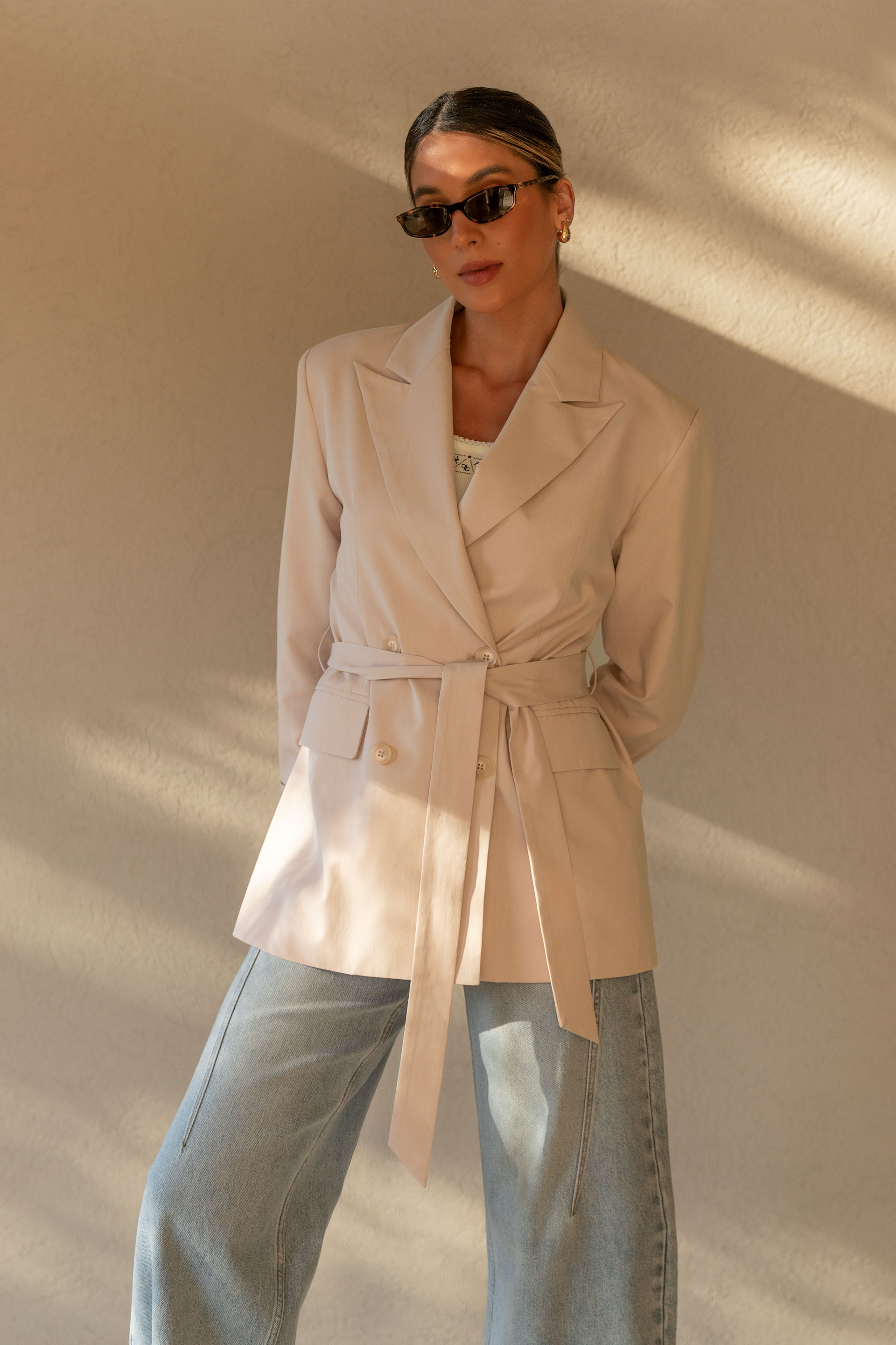 Cotton wrap blazer with belt