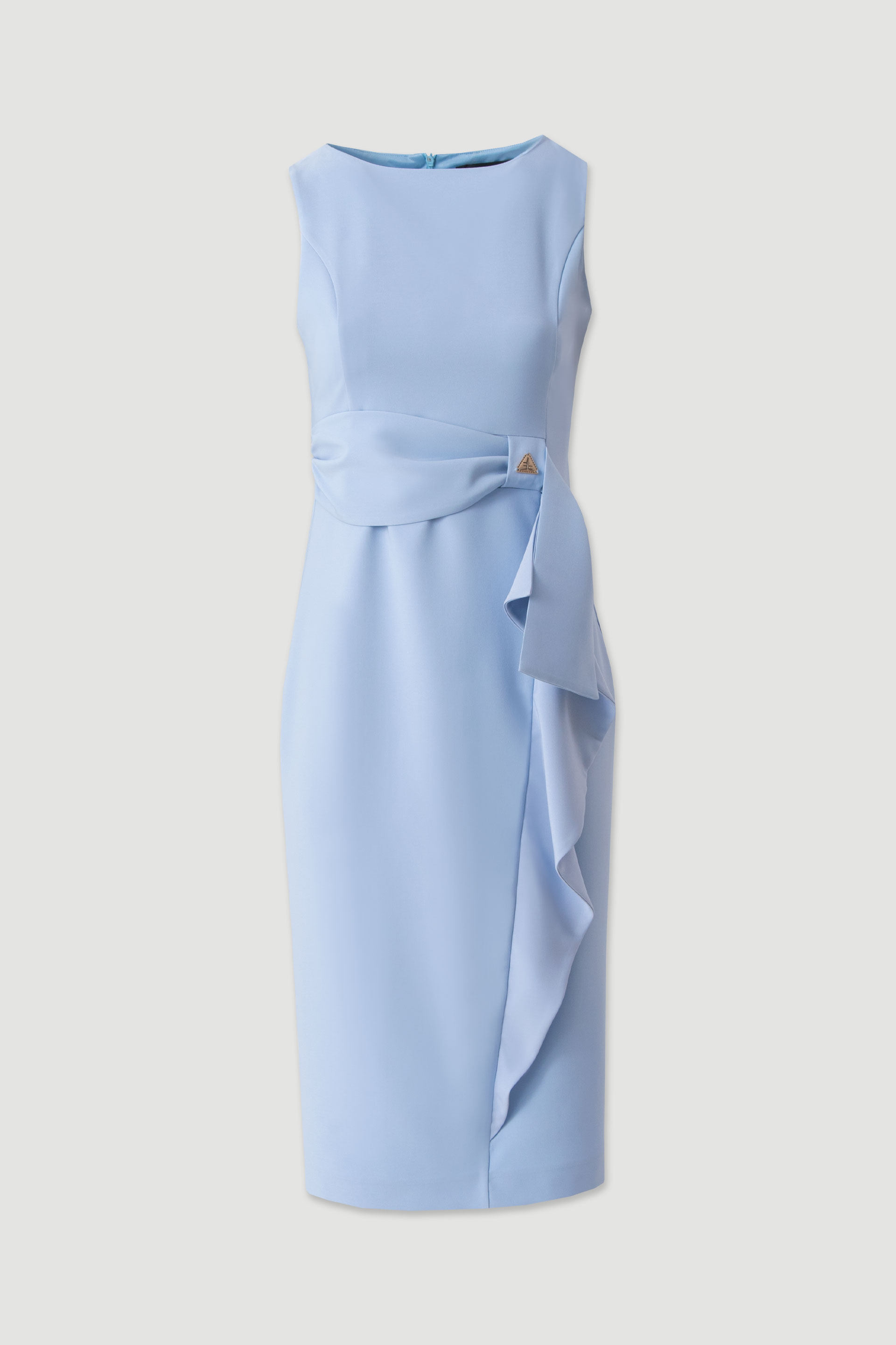 Midi dress with belt detail and side ruffle