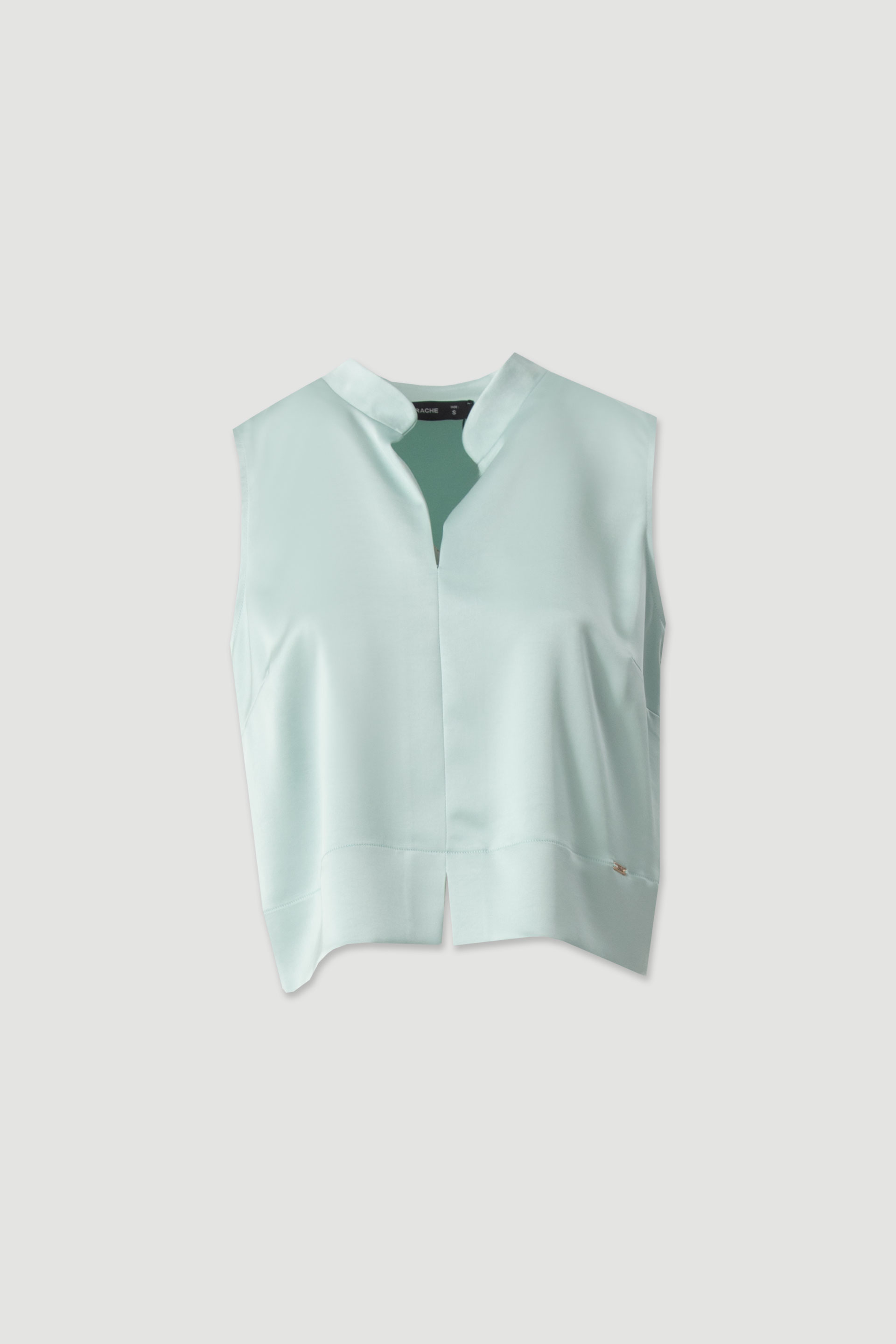 Cropped satin top with structured neckline