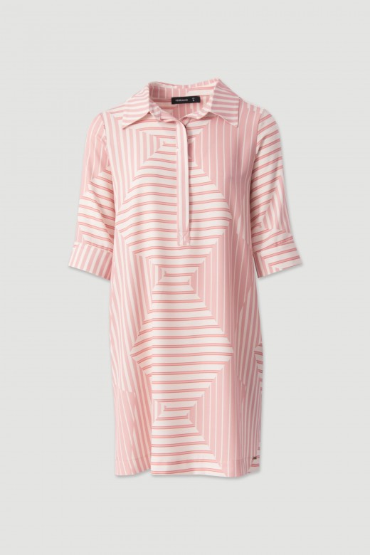 Short shirt dress with geometric striped pattern Short shirt dress with geometric striped pattern