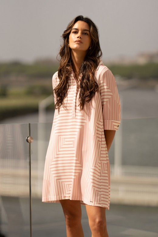 Short shirt dress with geometric striped pattern