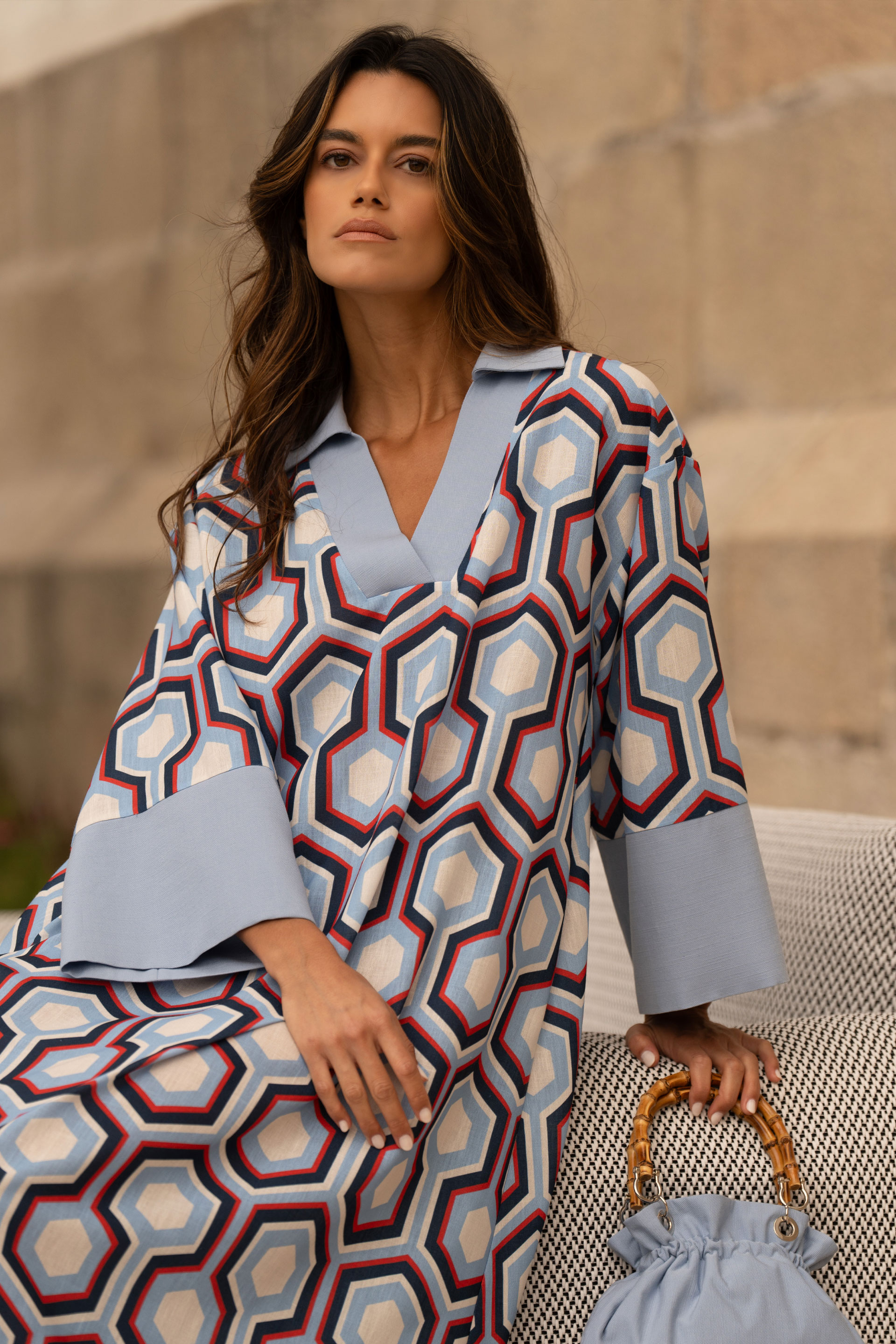 Flowing dress with geometric pattern