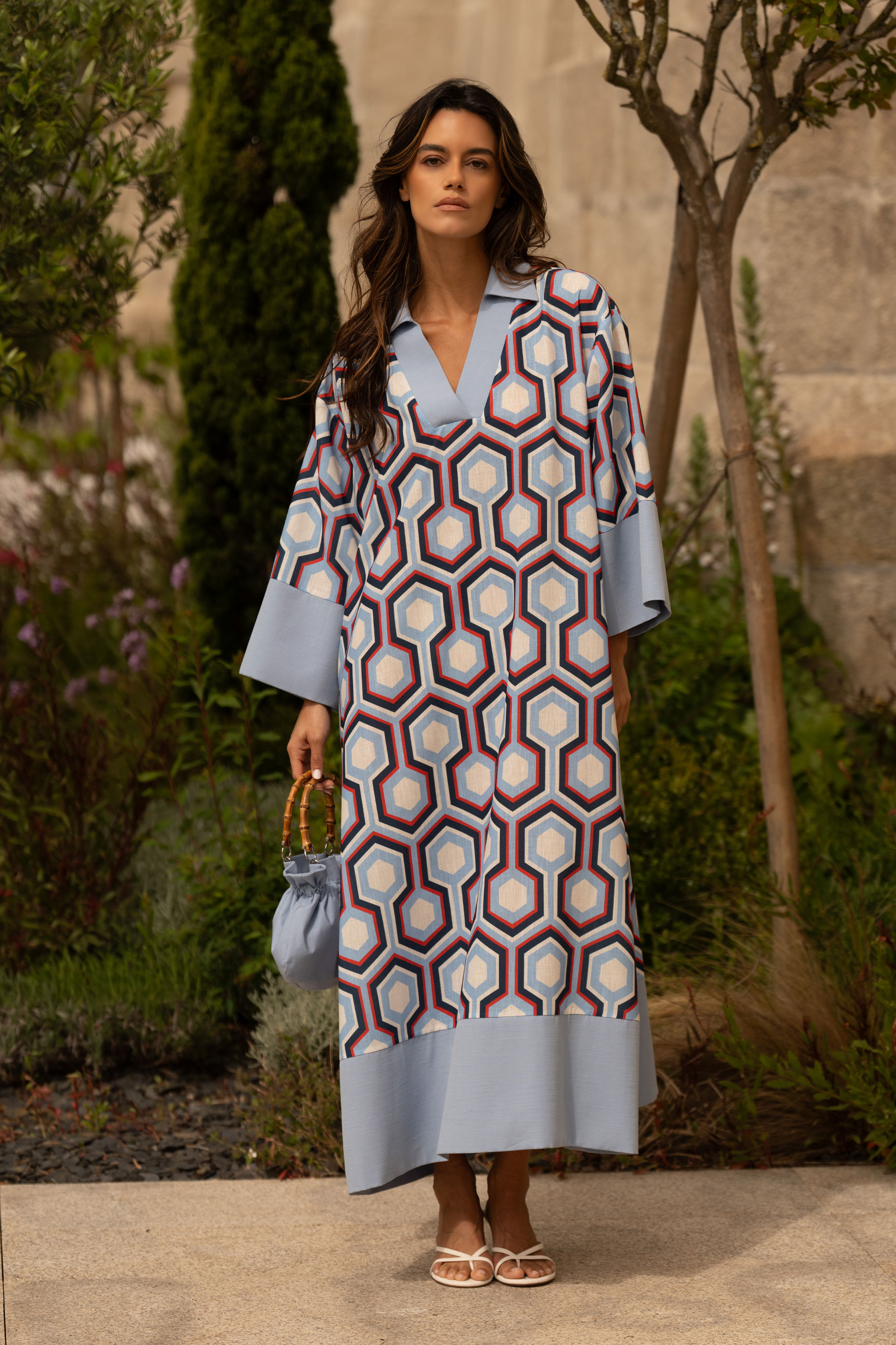 Flowing dress with geometric pattern