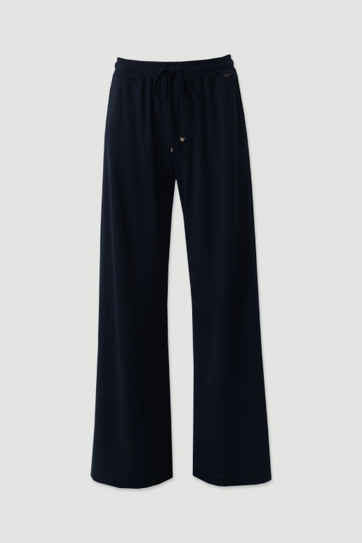 Wide-leg knit trousers with elastic waistband Wide-leg knit trousers with elastic waistband