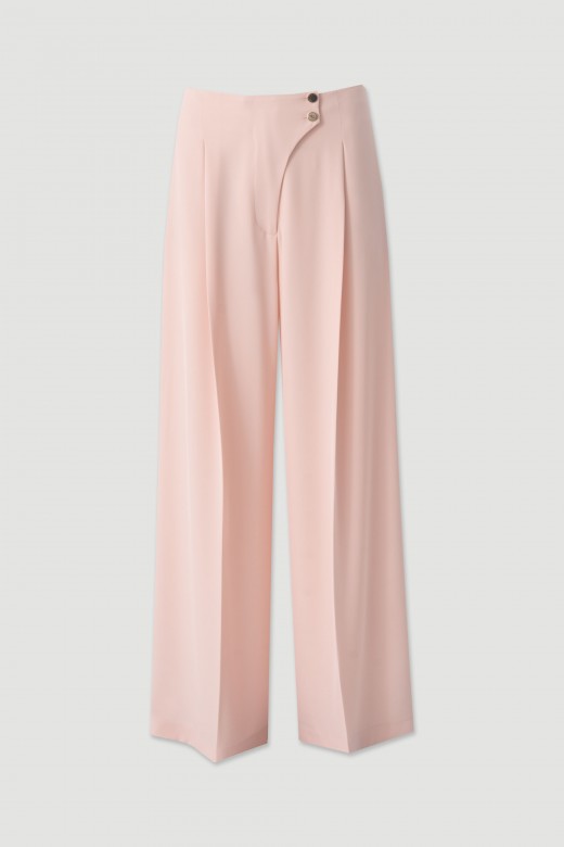 Flowing trousers with cross-over fastening Flowing trousers with cross-over fastening
