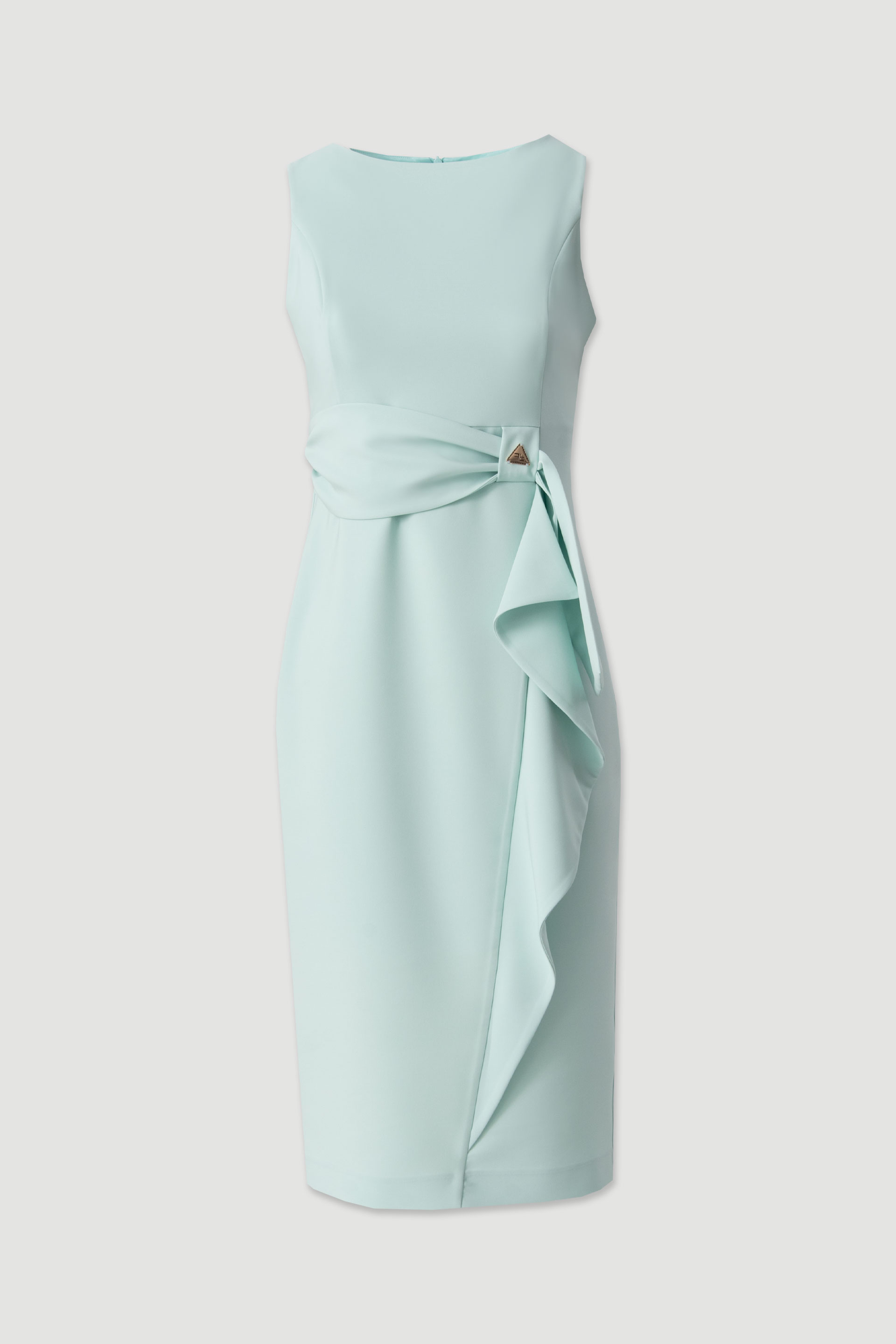 Midi dress with belt detail and side ruffle