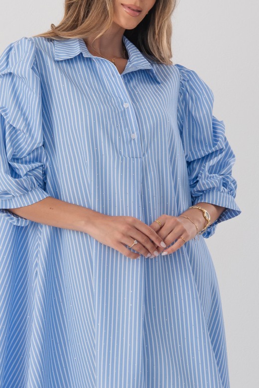 Striped shirt dress with rhinestone details Striped shirt dress with rhinestone details