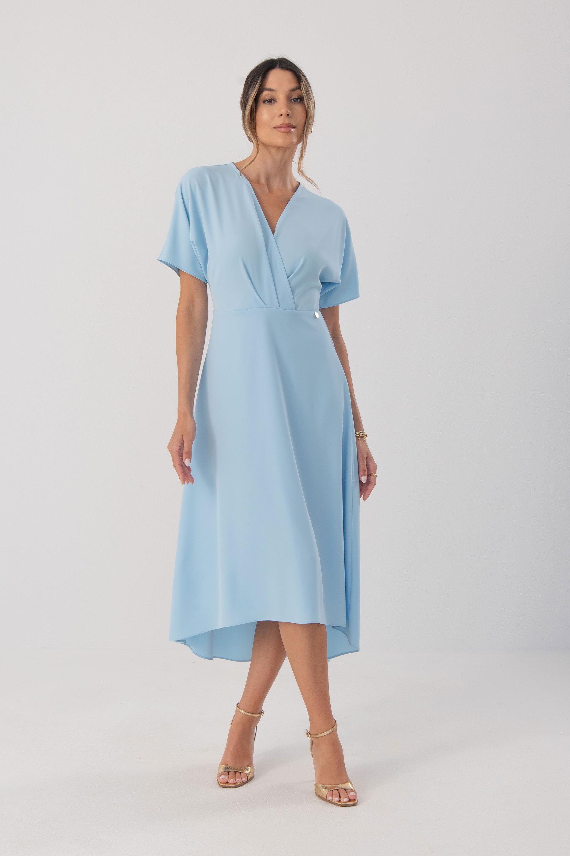 Midi wrap dress with short sleeves