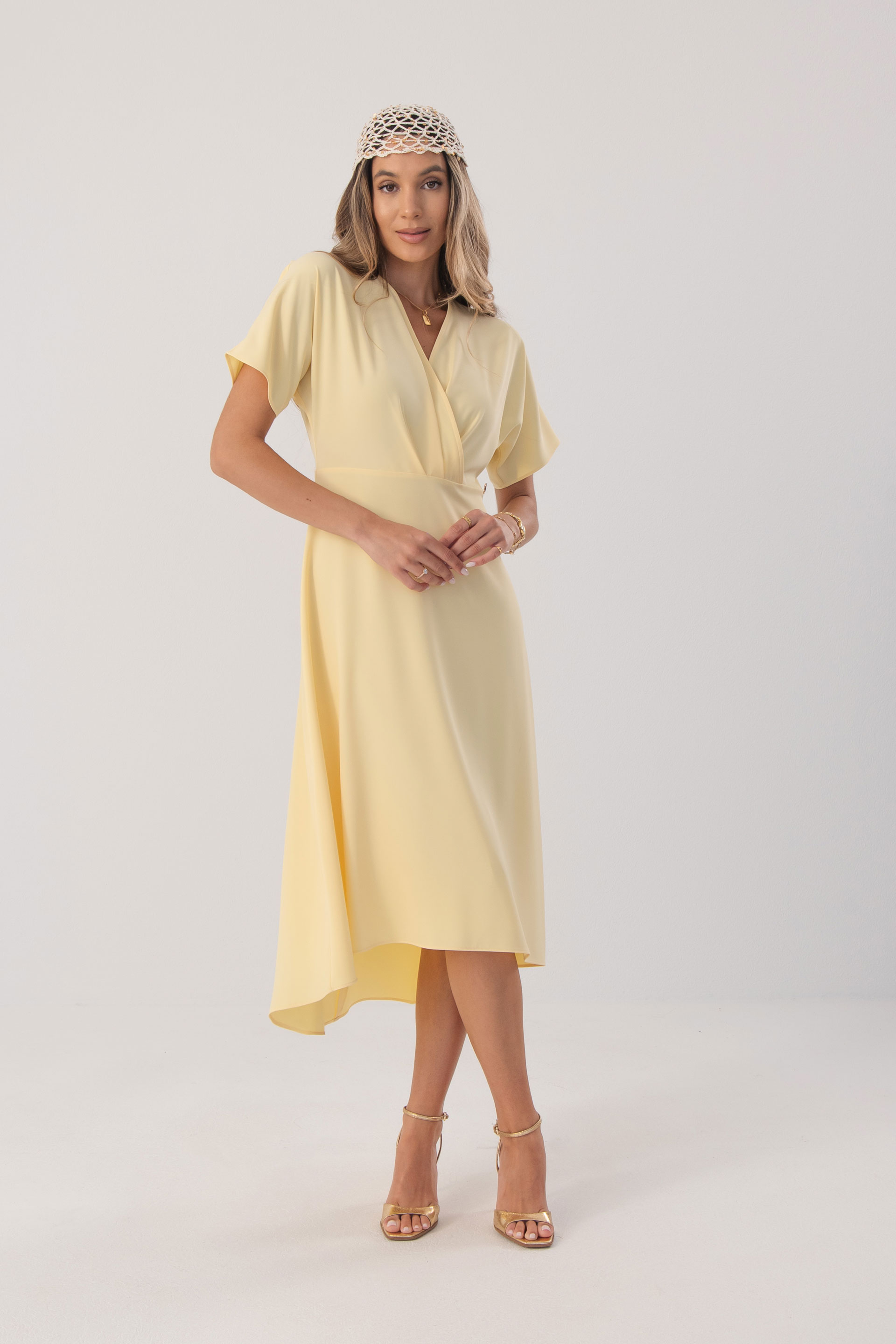 Midi wrap dress with short sleeves