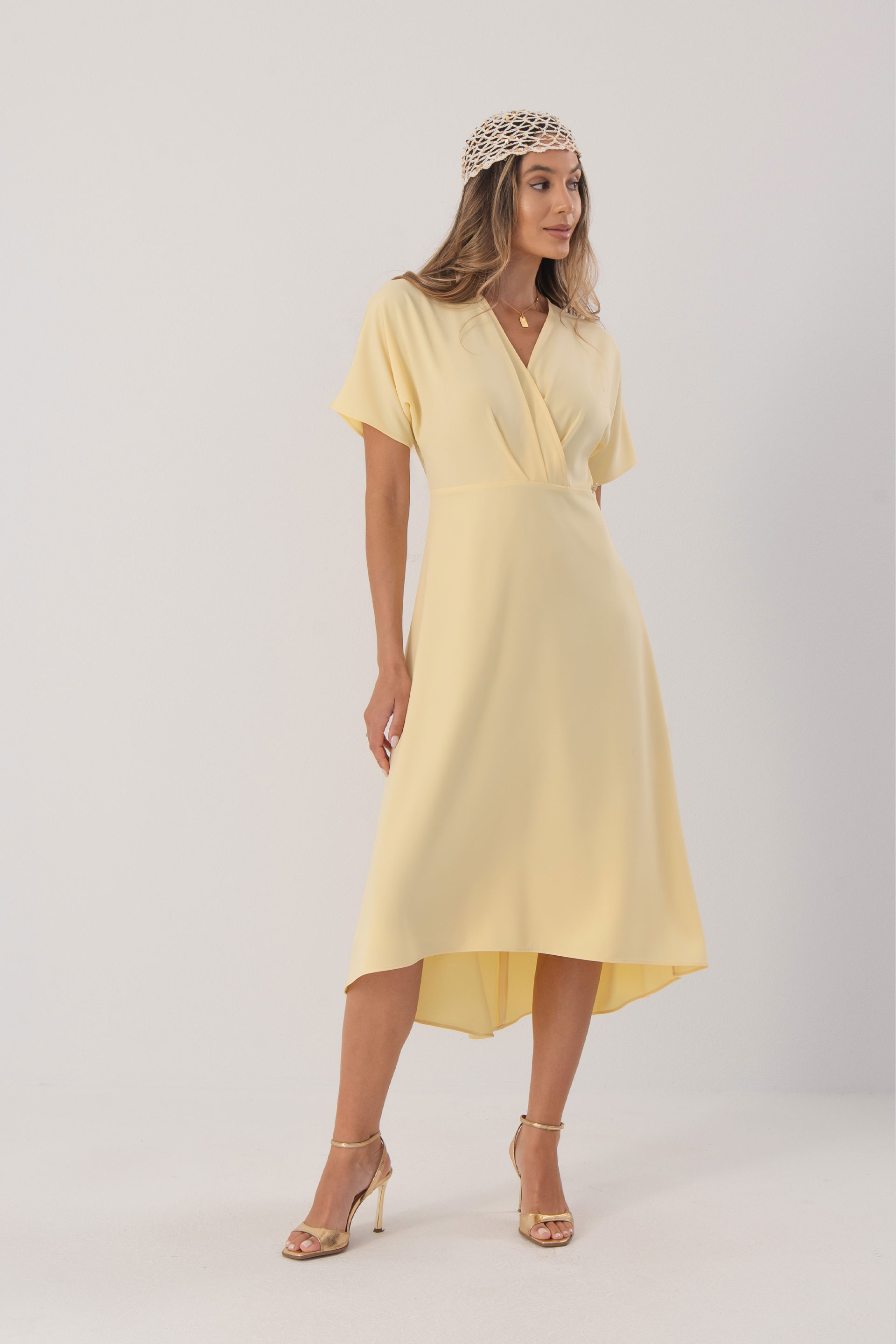 Midi wrap dress with short sleeves