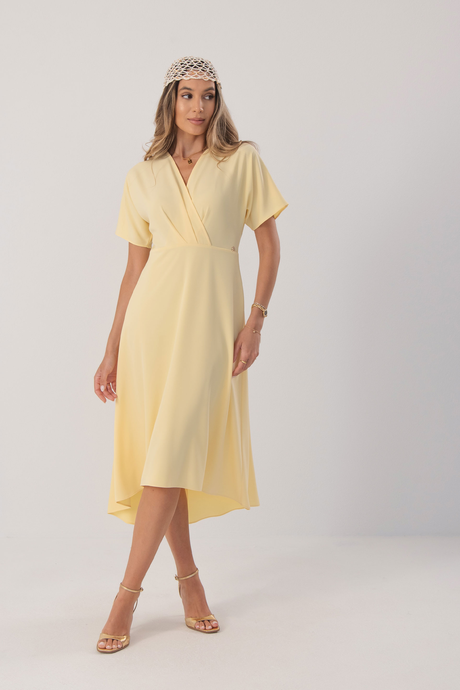 Midi wrap dress with short sleeves