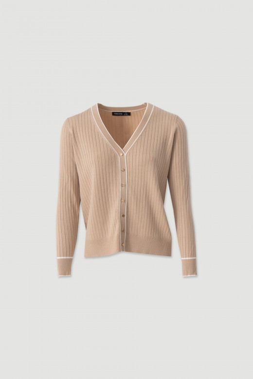 Ribbed knit cardigan with contrast trim Ribbed knit cardigan with contrast trim