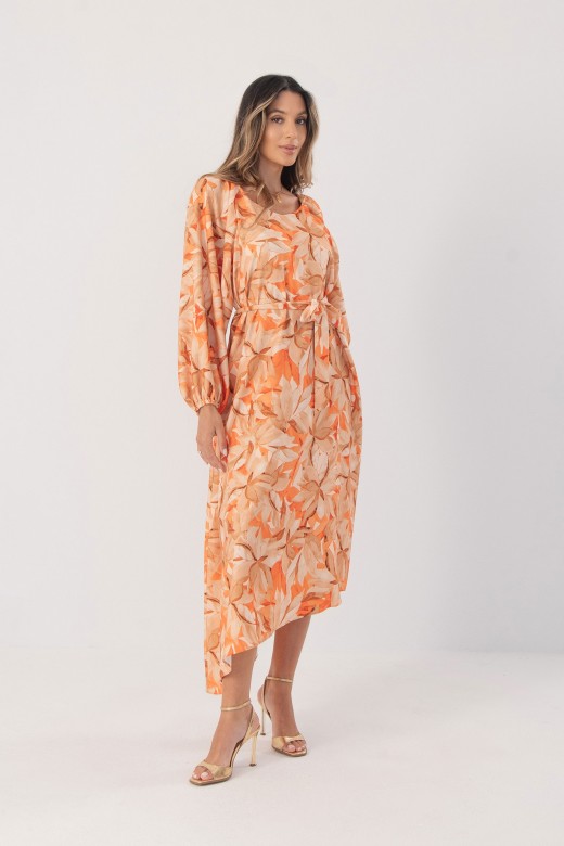 Vestido midi assimétrico com padrão floral Vestido midi assimétrico com padrão floral