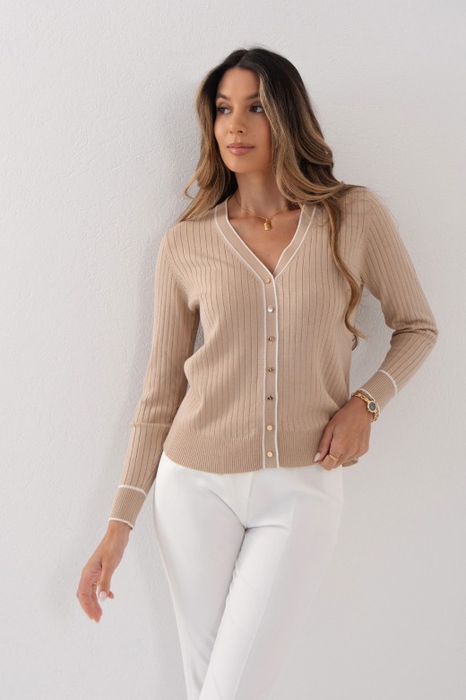 Ribbed knit cardigan with contrast trim Ribbed knit cardigan with contrast trim