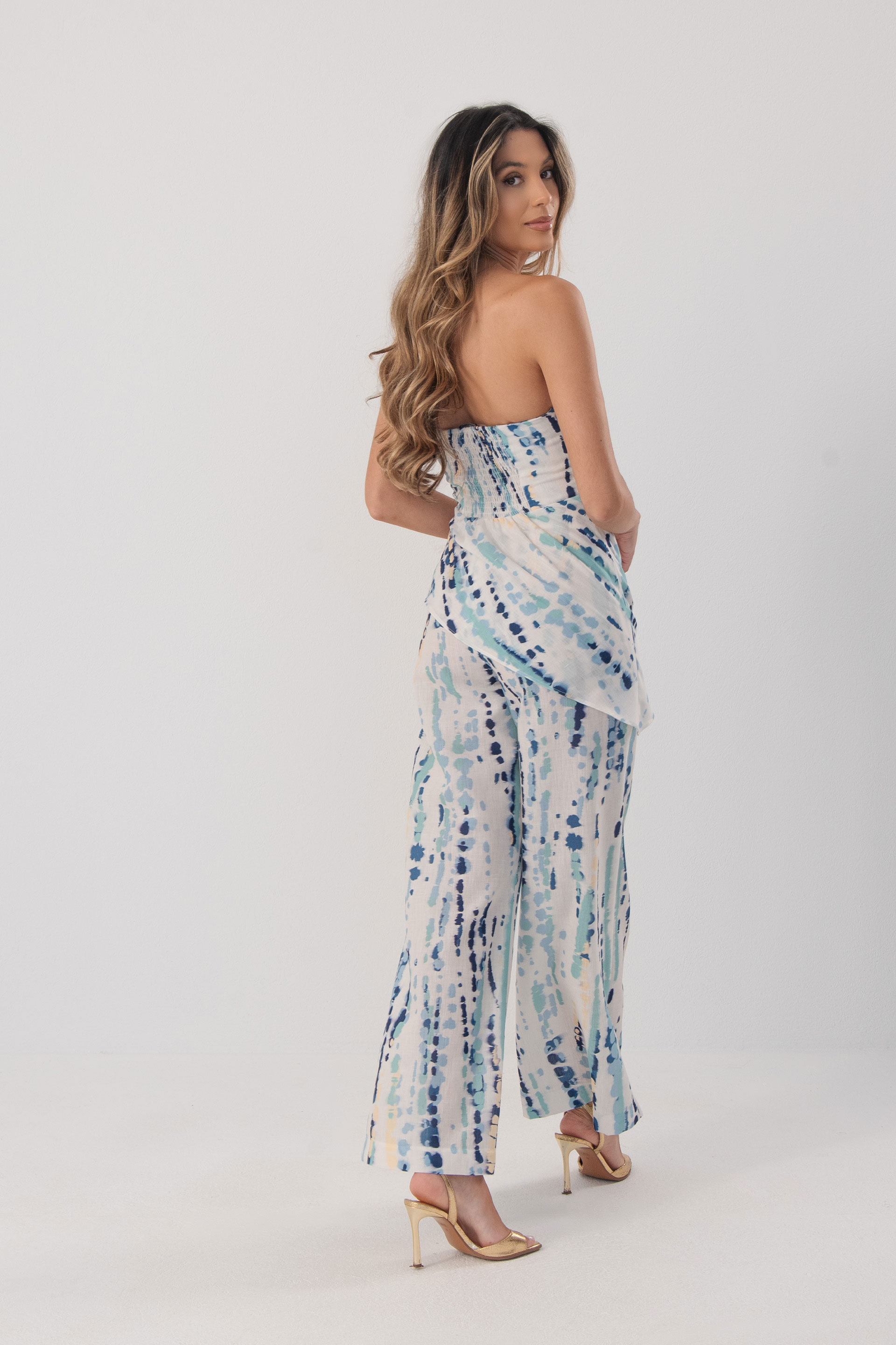 Linen-effect wide leg trousers
