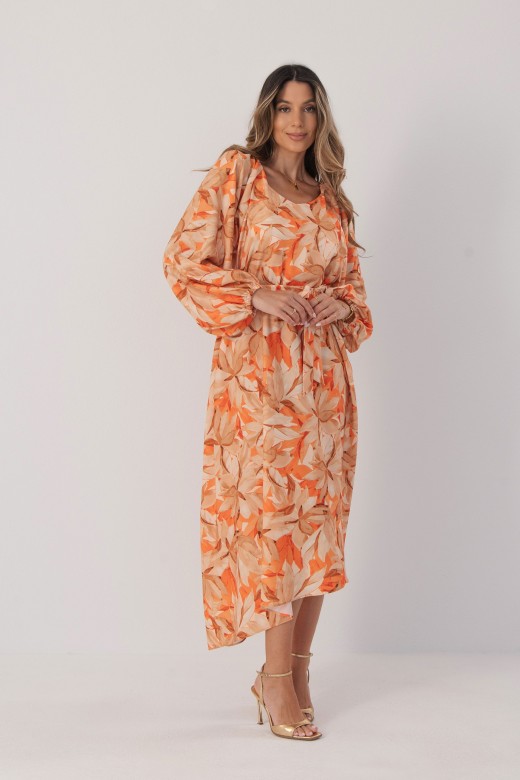 Vestido midi assimétrico com padrão floral Vestido midi assimétrico com padrão floral