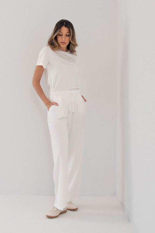 Wide-leg knit trousers with elastic waistband Wide-leg knit trousers with elastic waistband