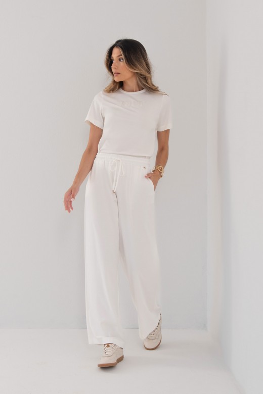 Wide-leg knit trousers with elastic waistband Wide-leg knit trousers with elastic waistband