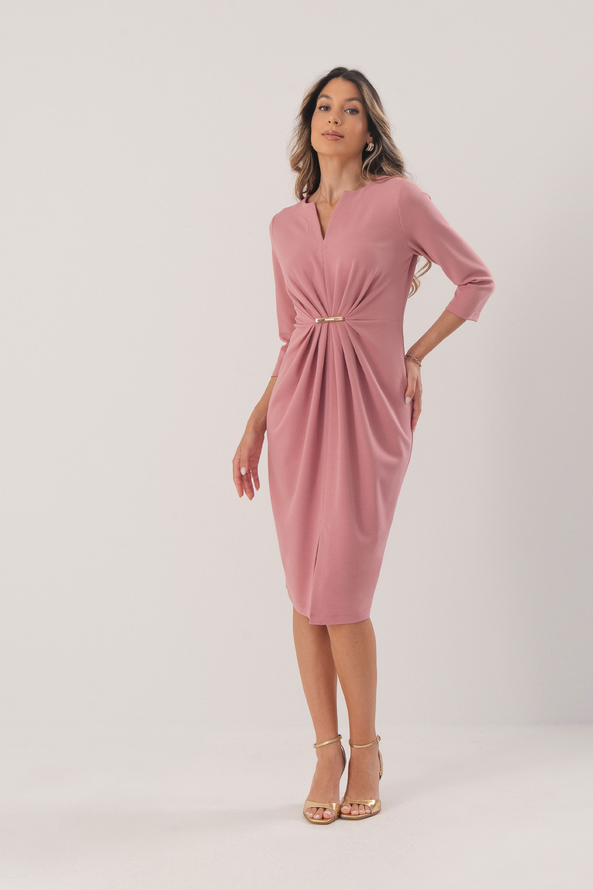 Fitted midi dress with metallic detail