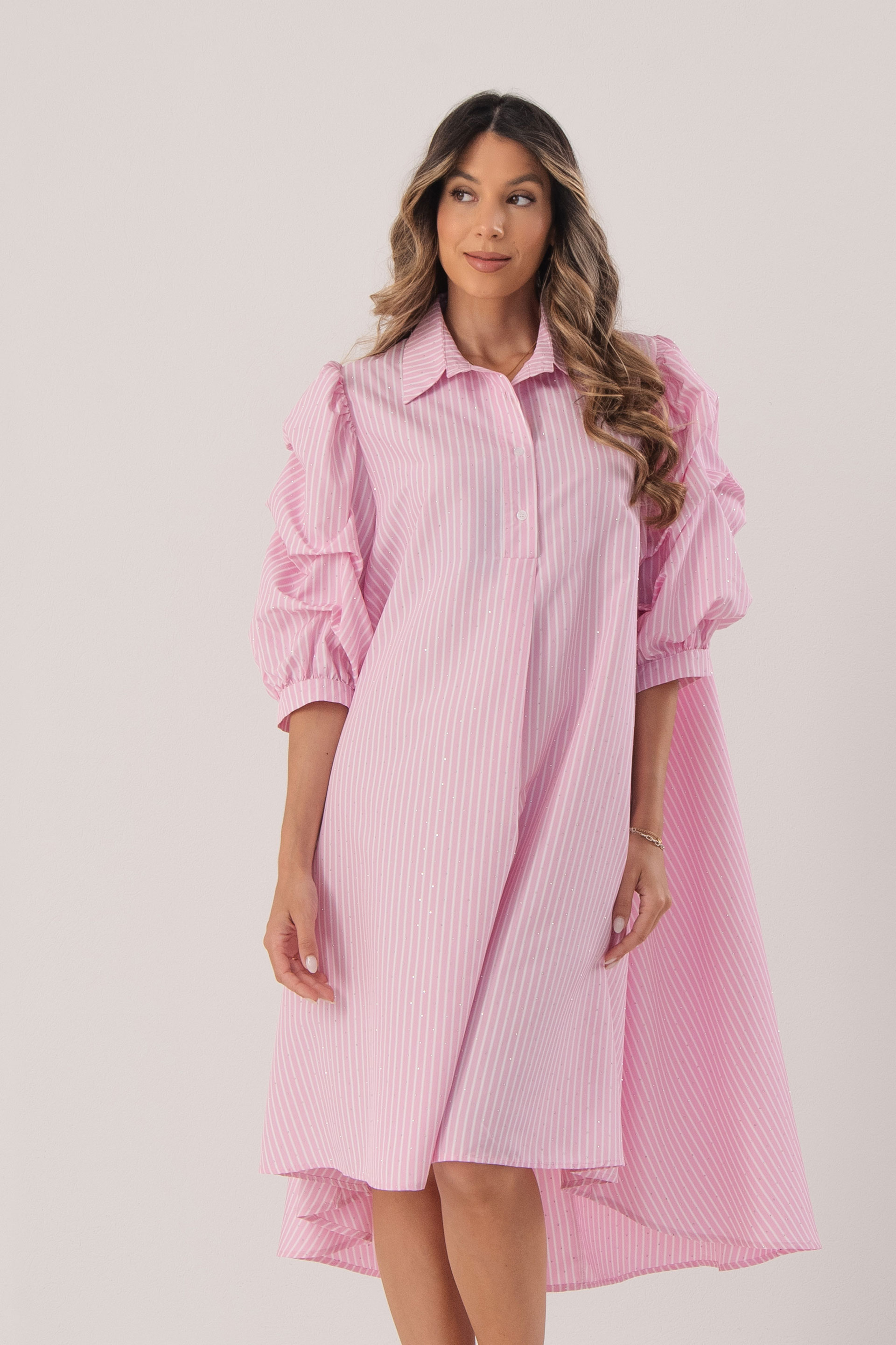 Striped shirt dress with rhinestone details