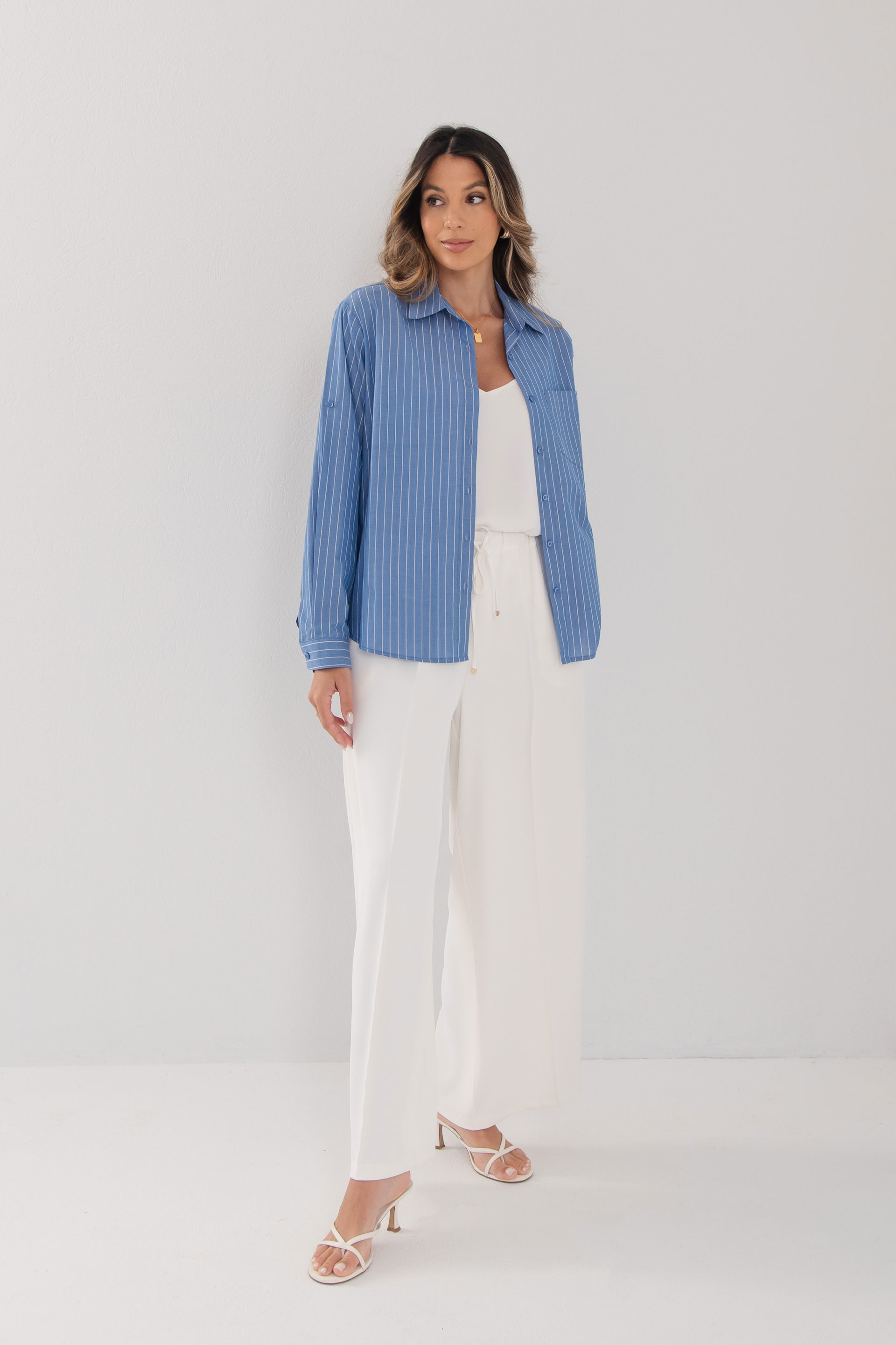 Striped shirt with front pocket 100% cotton