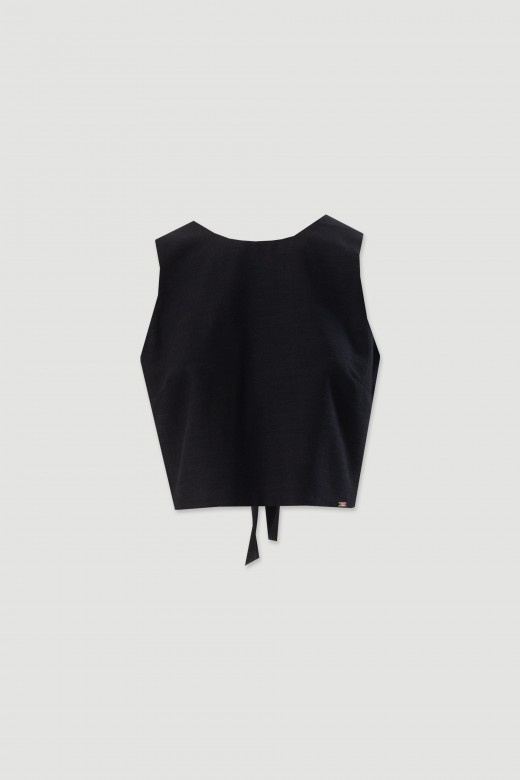 Cropped textured top with back bow Cropped textured top with back bow