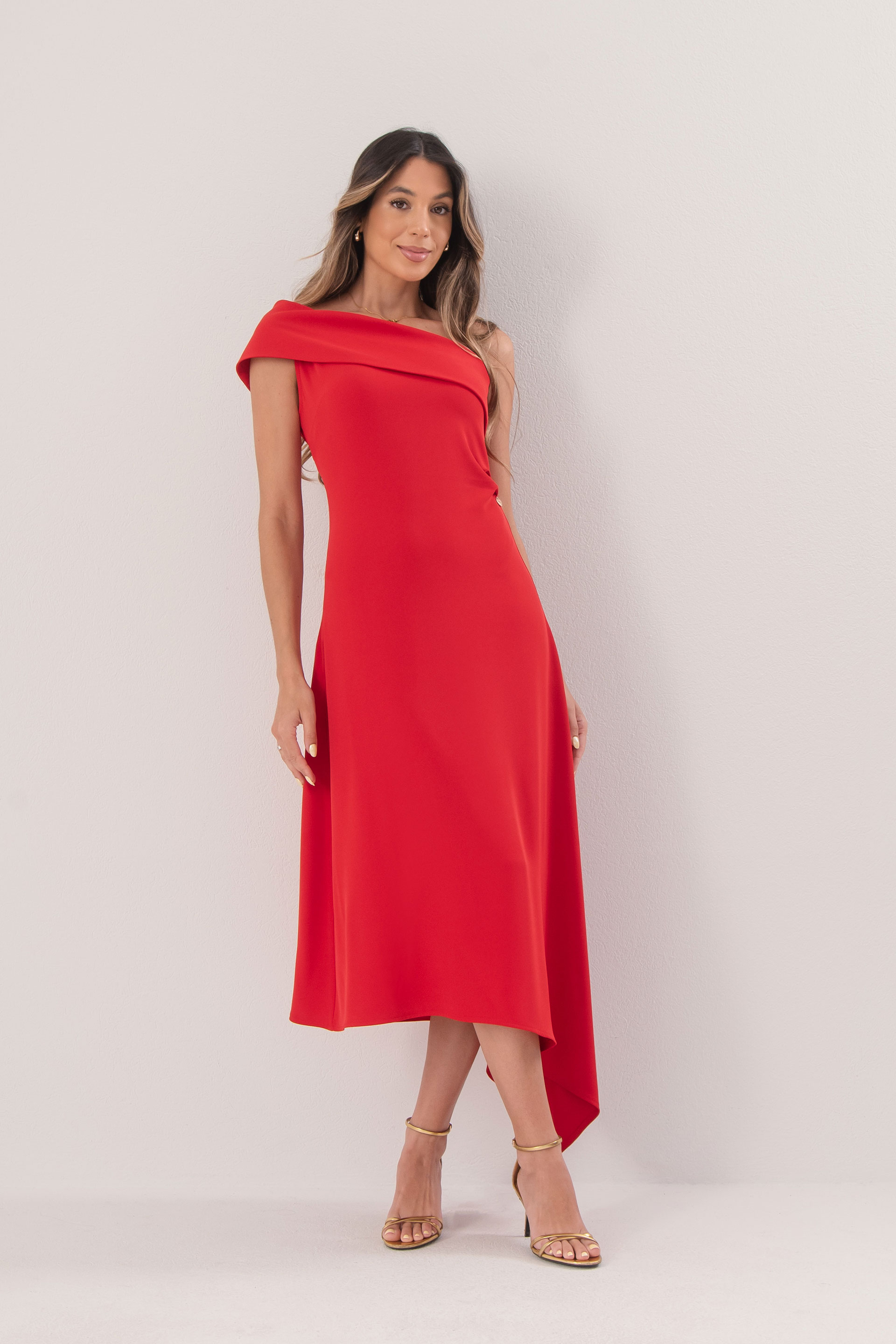 One-shoulder asymmetrical midi dress