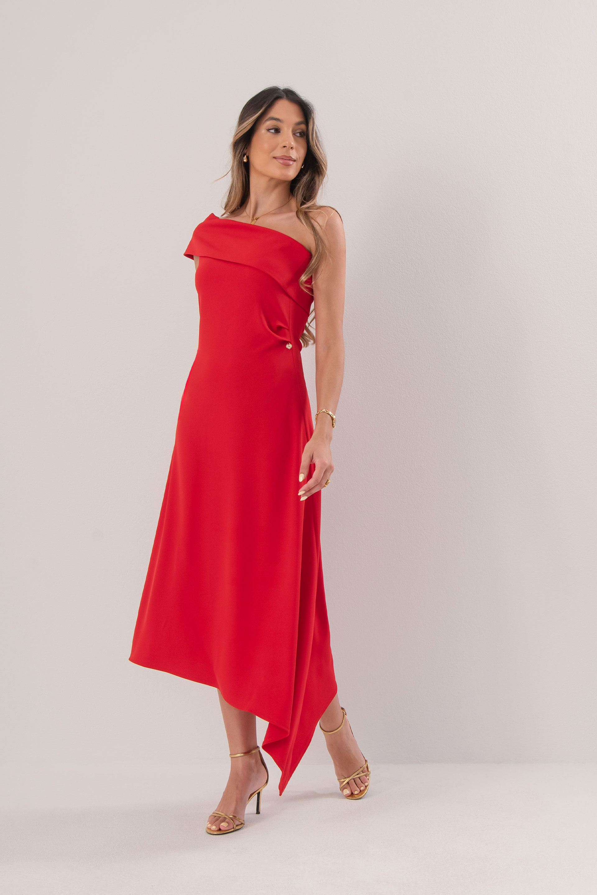 One-shoulder asymmetrical midi dress