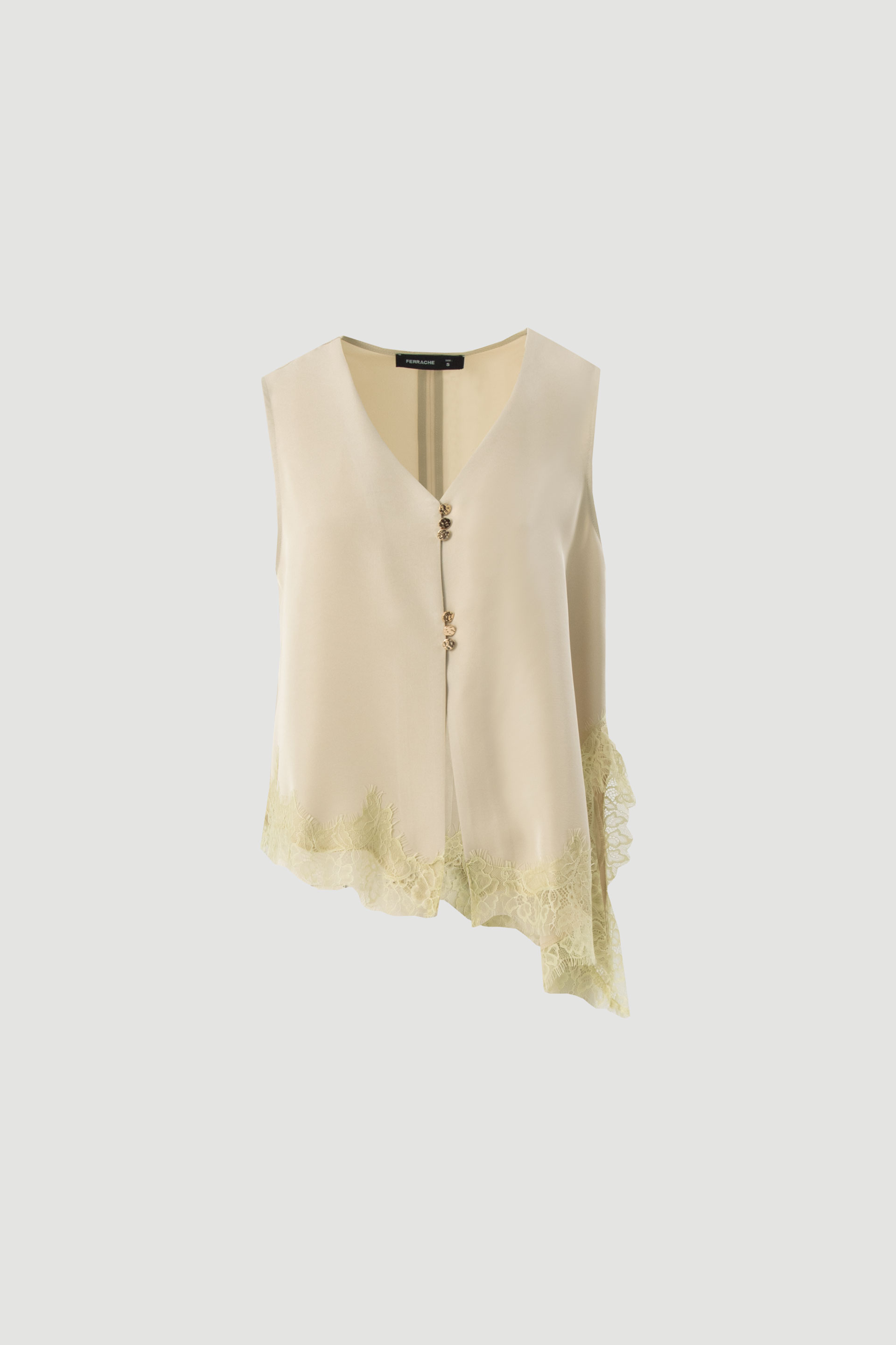 Asymmetrical satin blouse with lace trim