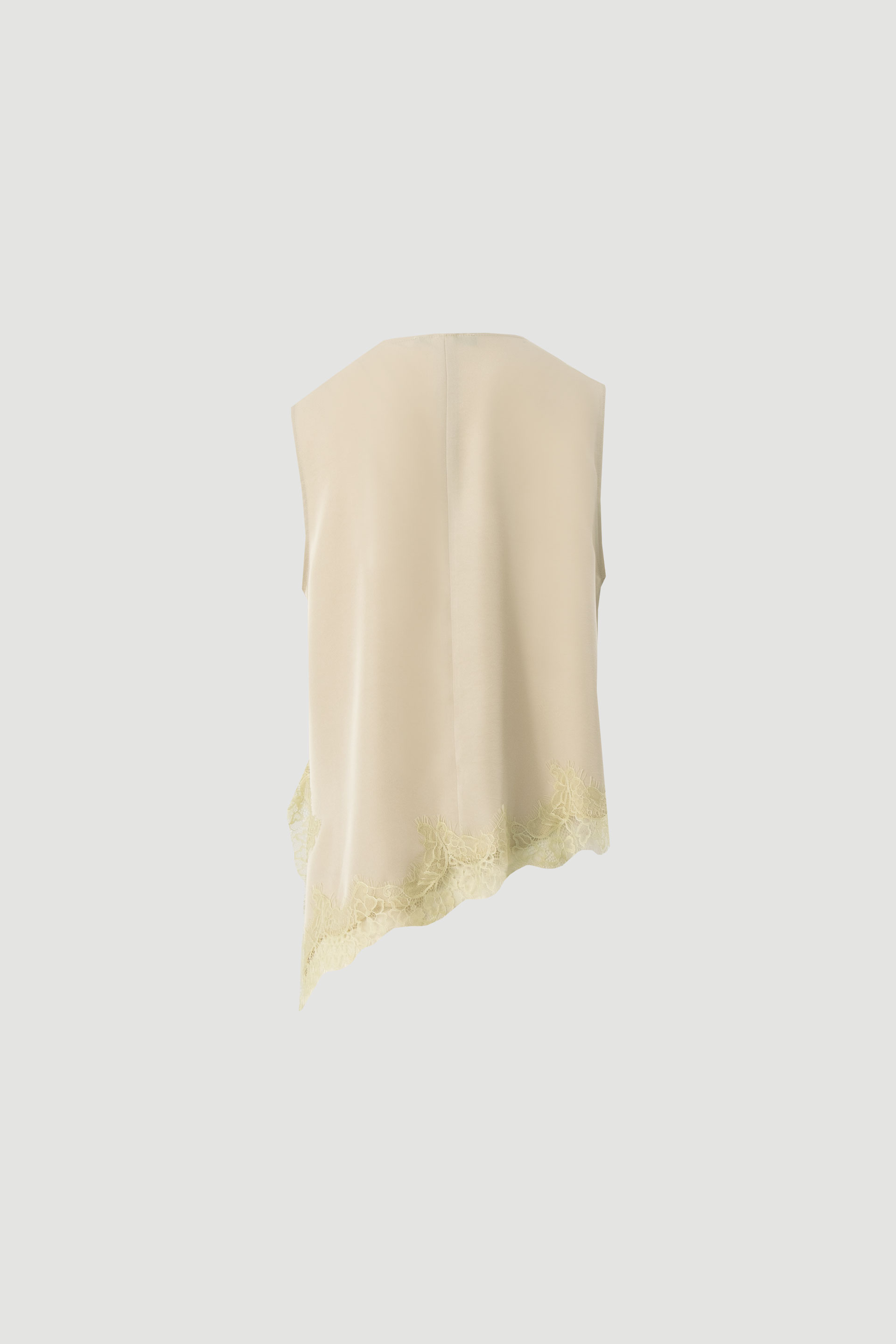 Asymmetrical satin blouse with lace trim