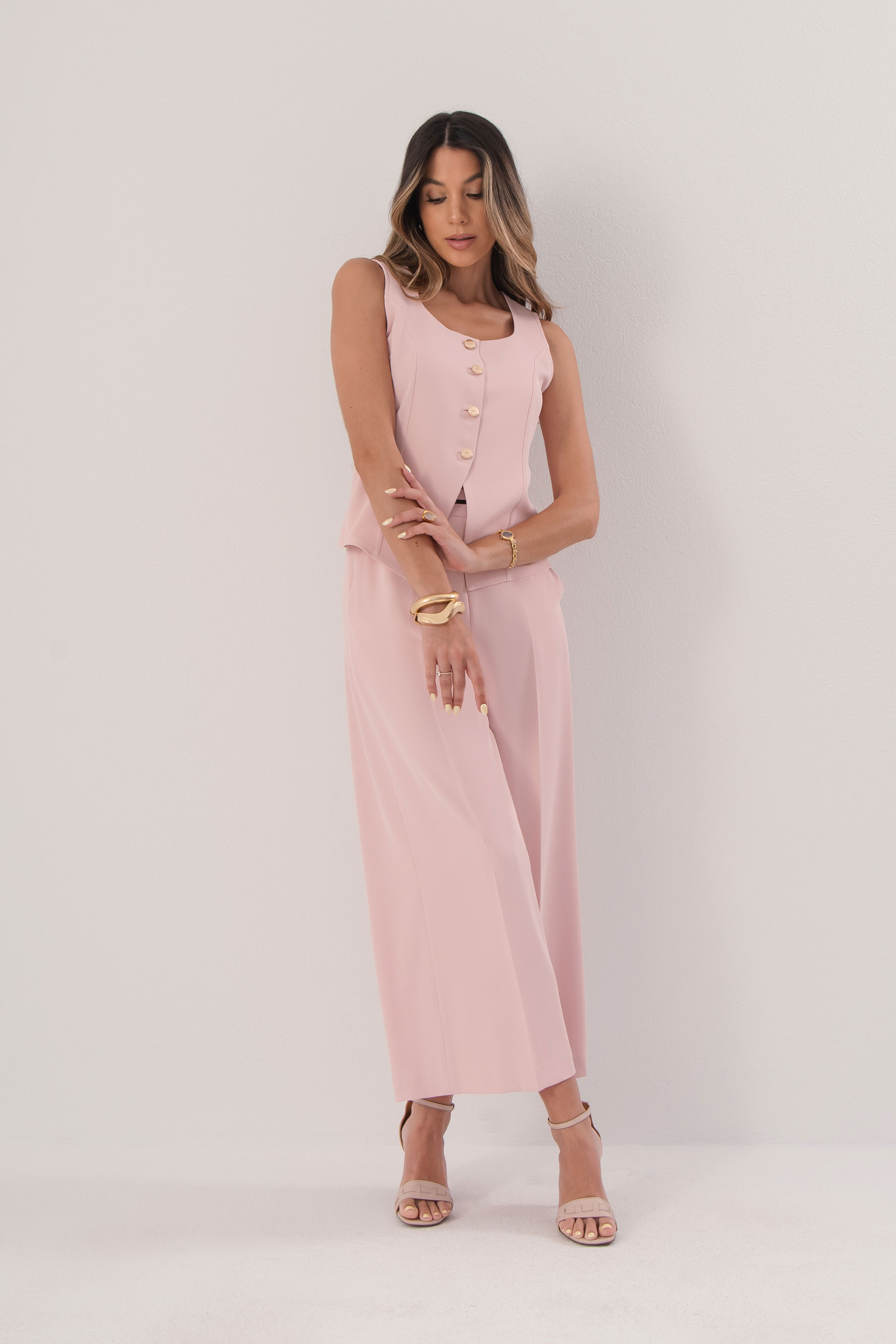 Fluid culotte trousers with metallic detail