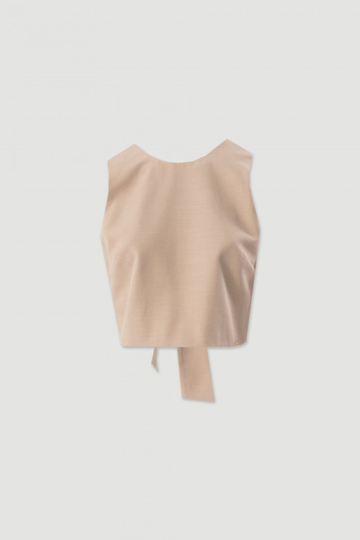 Cropped textured top with back bow Cropped textured top with back bow