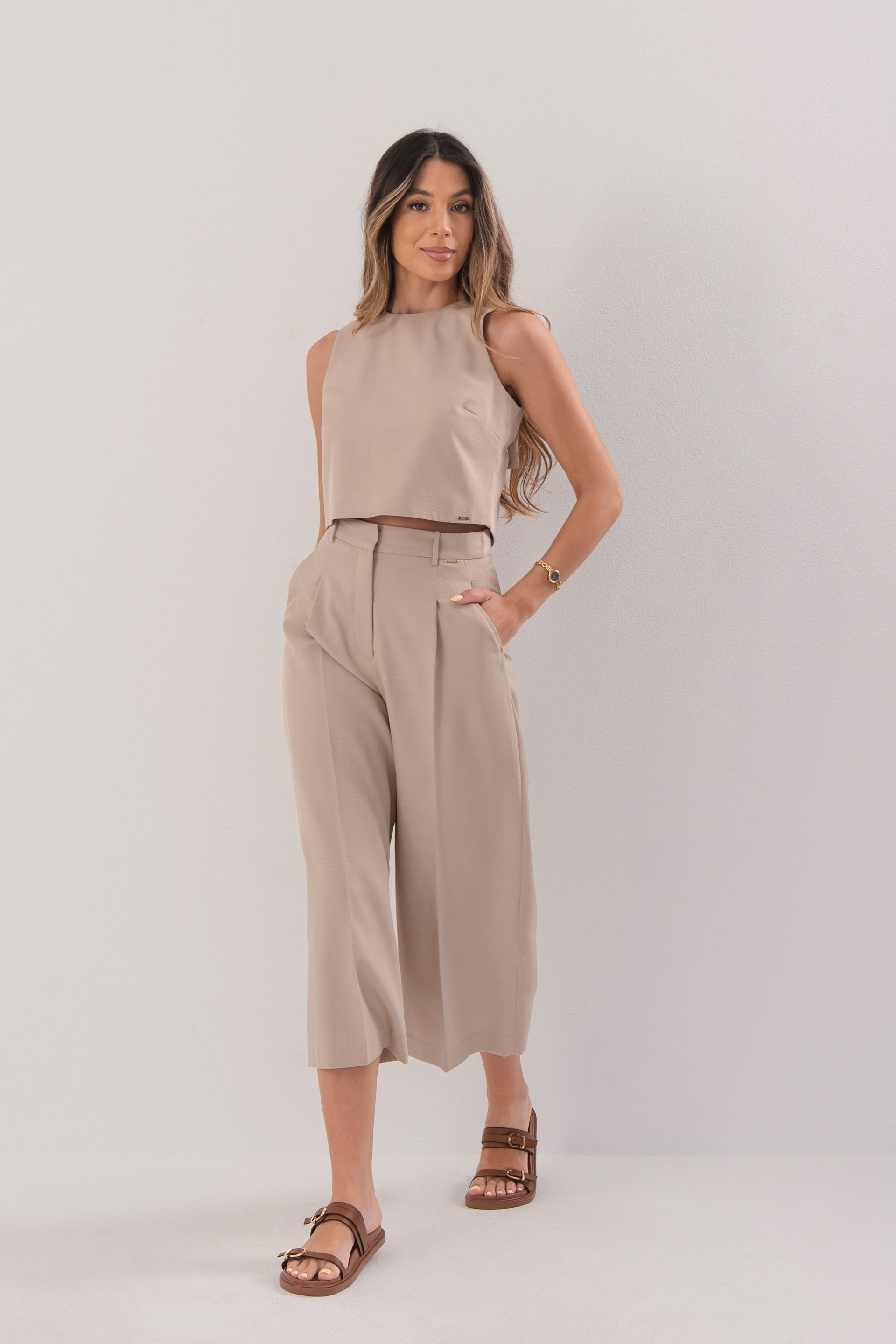 Textured culotte trousers