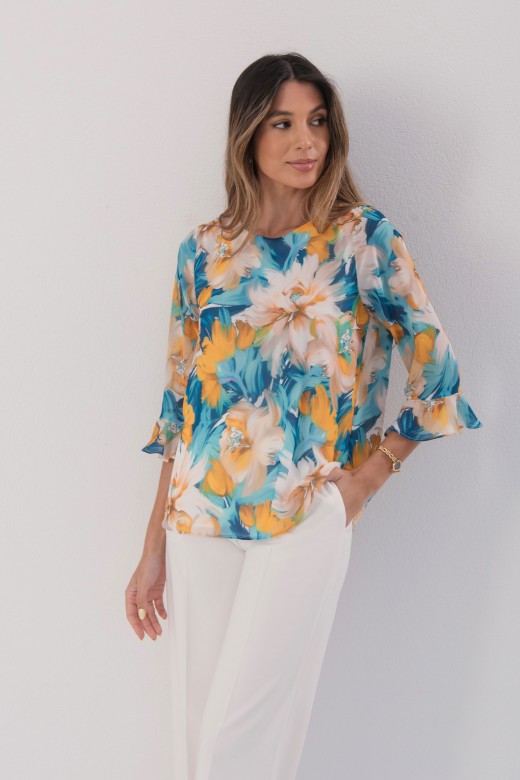 Floral print tunic with flounce sleeves Floral print tunic with flounce sleeves